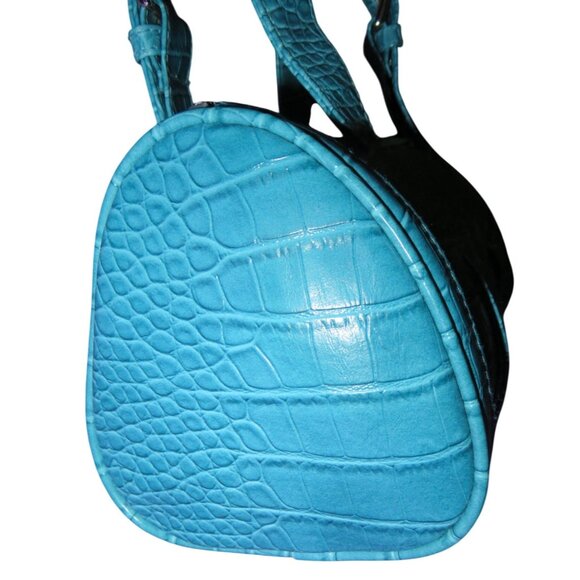 Turquoise Blue Y2K Snakeskin Embossed Vegan Leather Barrel Bag - Picture 6 of 13